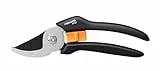 Fiskars Sécateur à Lame Franche pour Branches fraîches, Revêtement Antiadhésif, Lames en acier/poignées FiberComp, Noir/Orange, Solid, P121, 1057160