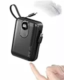 Batterie externe 20 000 mAh avec câble intégré : Chargeur Portable pour Téléphone et Ordinateur Portable, 35 W à charge rapide, USB C (entrée et sortie), 4 sorties et 2 entrées