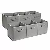 Amazon Basics Cube de rangement pliable en tissu avec poignées, lot de 6, Gris Uni, 33 x 33 x 33 cm