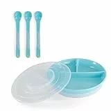 Twistshake Set De Vaisselle Bébé | Assiette Divisée + Couverts à 3 cuillères | Sans BPA | Kit De Formation Alimentaire Pour Enfants | Bleu