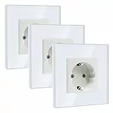 BSEED Prise Murale Schuko 1 Gang, Prise en Verre 16Amp avec Plaque en Verre Cristal 86 mm, Rallonge Murale, Blanc 3 Pack