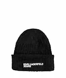 KARL LAGERFELD JEANS Femme Bonnet À Logo Fourrure Noir, One Size