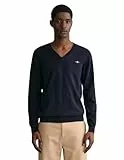 GANT Col en V en Coton Classique Sweater, Bleu Nuit, M Homme