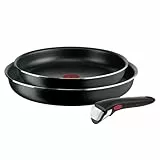 Tefal Ingenio Lot de 2 poêles 24/28 cm + poignée amovible, Non induction, Revêtement antiadhésif, Empilable, Facile à nettoyer, Thermo-Signal, Fabriqué en France, Easy On L1599302