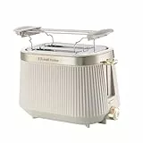 Russell Hobbs Grille pain [pour 2 tranches] Brontë Stone (6 réglages, finition beige mate, accents dorés, décongélation, réchauffage, surélévation, Lift et Look, support pour petits pains) 26761-56