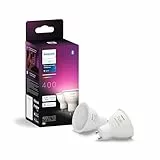 Philips Hue White and Color Ambiance Ampoule LED connectée Pack de 2, culot GU10, 400 lumens, Compatible Bluetooth. Fonctionne avec Alexa, Google Assistant et Apple HomeKit