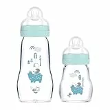 MAM Biberons en verre pour bébé, lot de 2, Feel Good dès la naissance, 170 ml et 260 ml, biberon en verre, bleu
