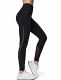 Yvette Leggings Sport Femme avec Poches Maille Respirant Taille Haute Pantalon de Sport Opaque pour Fitness Yoga Danse,Noir,XL