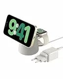 Belkin BoostCharge Pro Station de Recharge 2-en-1 avec Qi2, 15 W, Compatible MagSafe, pour iPhone 17, iPhone Air, Pixelsnap, Apple Watch, AirPods, Adaptateur Secteur Inclus - Beige