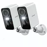 ieGeek 2K Caméra Surveillance WiFi Exterieure sans Fil Batterie, Vision Nocturne Couleur, AI & PIR Détection Mouvement, Extérieure/Intérieure, Audio Bidirectionnel, Étanche IP65 (2pcs, Blanc)