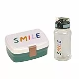 Lässig Set boîte à pain & gourde - Set déjeuner avec boîte à lunch et gourde (460 ml)/Little Gang Smile milky/ocean green