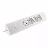 Multiprise d'angle 3P 16A + 1P 16A latérale + 2 USB parafoudre précâblée - Blanc - Otio