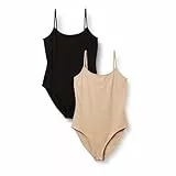 Amazon Essentials Body Coupe Slim Femme, Lot de 2, Fauve Clair/Noir, XXL