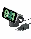 Belkin BoostCharge Pro Station de Recharge 2-en-1 avec Qi2, 15 W, Compatible MagSafe, pour iPhone 17, iPhone Air, Pixelsnap, Apple Watch, AirPods, Adaptateur Secteur Inclus - Noir
