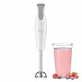 Moulinex Mixeur plongeant, 600 W, 2 vitesses, Poignée ergonomique, Pied antiéclaboussures inox, Compatible lave-vaisselle, 4 lames technologie Powelix, Daily Chef Blanc DD551110