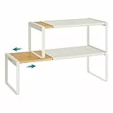 SONGMICS HOME Étagère à Épices, Lot de 2, Extensible, Organisateur de Cuisine, Porte-épices, Petite Étagère, Empilable, Organisateur, Banc à Chaussures, Beige Naturel et Blanc Crème KCS051N01