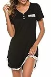 Vlazom Chemise de Nuit Femme Manche Courte Ete Robe de Nuit ,Style A-noir,XXL