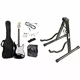 Rockjam Kit de guitare électrique de la taille complète de avec ampli de guitare de 10 watts - noir & Universal Stand de guitare A-cadre A-cadre pour guitare acoustique, guitare électrique