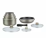 Herzberg Batterie de cuisine - lot de casserole induction - set casserole et poele tous feux - set de cuisine en revêtement pierre avec manche amovible 10 pieces HG-5000 Carbon