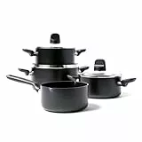 GreenPan Memphis, Set de 4 Poêles et Casseroles avec Revêtement Antiadhésif Sain en Céramique, Couvercles, Sans PFAS, Compatibles avec l'Induction, Résistantes au Lave-vaisselle et au Four, Noir