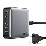 200W Chargeur USB C Multiple, 6 Ports GaN III Tech Chargeur Rapide QC+PD 65W Chargeur Laptop Adaptateur avec 4 USB-C et 2 USB-A Multiprise USB pour MacBook Pro/Air, iPad, iPhone 16/15, Samsung etc