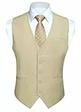 HISDERN Gilets Sans Manche Homme Gilet De Couleur Unie En Coton Pour Hommes Gilet De Costume De Mariage Soiree Formelle,Champagne,L