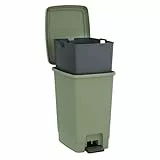 Sundis Bucket Bin, poubelle à pédale 30 L, seau amovible, rectangulaire, en plastique recyclé, vert sauge, pour cuisine, bureau, buanderie, atelier, salle de bain
