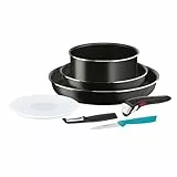 Tefal Ingenio Lot de 7 ustensiles de cuisine, Poêles, Casserole et couvercle hermétique, Éplucheur, Couteau d'office, Poignée amovible, Design empilable, Compatible lave-vaisselle, Essential L1549002