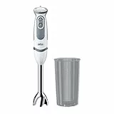 Braun MultiQuick 5 Vario MQ 5200WH, Mixeur Plongeant, Mixeur à Purée avec Pied en Acier Inoxydable, incl. 600 ml Verre à Mélanger et Mesurer, 1000W, Blanc/Gris