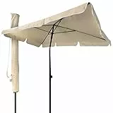 vounot® Parasol Inclinable Rectangulaire 200x125cm 160gr/m2 avec Protection UV Hauteur 2m35 Toile Polyester Parasol Pliable pour Extérieur Inclus Housse de Protection Beige