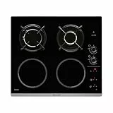 Brandt - BPI6413BM - Plaque Induction et Gaz - Table de Cuisson - Noir - 4 Foyers - 3400W Electrique et 4600 Gaz - Dimensions Encastrement : 56x49cm - 9 Positions par Foyer - Fabriqué en France