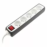 Zenitech - Multiprise 5 Prises 16A 2P+T avec Interrupteur et Housse Silicone - Design Résistant aux Chocs - Gris - 1,5m
