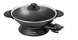 riviera&bar - Wok Électrique Expert 5L 2200W avec Cuve en Fonte d'Aluminium, Couvercle en Verre, Thermostat Réglable, Parfait pour 8 Personnes, Accessoires et Nettoyage Facile, QWK460