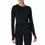 Amazon Essentials Haut à manches courtes d’Entraînement Active FormFlex à Superposer, Ultra Doux, Manches Longues, Coupe Ajustée Femme, Noir, M