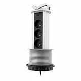 Zenitech - Bloc 3 Prises 16A 2P+T Escamotable Câblé HO5VV-F 3G1 - Prises Cachées pour Optimisation de l'espace - Couvercle et Cadre Décoratif - Gris - 1,60m