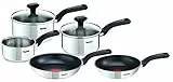 Tefal Comfort Max Casseroles 14/16/18 cm + couvercles 16/18 cm, Poêles 20/24 cm, Induction, Revêtement antiadhésif sur (poêles), Inox haute qualité, Garantie 10 ans, Poignées thermo-isolées C972S544