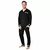 CityComfort Pyjama Homme Hiver Ensembles de Pyjama Homme Boutonné Devant Loungewear Homme Vêtements de Nuit Homme M-XXXL (Noir, 3XL)