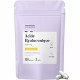 Acide Hyaluronique Pur, 120 Gélules Vegan, Action Anti-Âge + Anti-Rides, 800-900 kDa, Cure de 2 mois, Hydratation de la Peau, Avec Vitamine C, Fabriqué en France, Essentials by NOVOMA