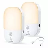 Suright Veilleuse Type-C Rechargeable, 2 Pack avec Détecteur de Mouvement et 5 Niveaux Luminosité, 3 Modes(AUTO/OFF/ON), Veilleuse Enfant pour Chambre, Escalier, Couloir, 2800K Blanc Chaud