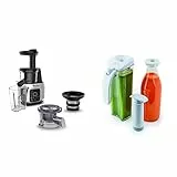 Moulinex Juice & Clean Extracteur de jus de fruits et de légumes, Jus vitaminés, Pressoir, 150 W, 42 à 83 tours/min, Jus de fruits frais, & Kit de conservation de jus sous vide
