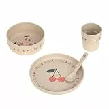 LÄSSIG Ensemble de vaisselle pour enfants (assiettes, tasses, bols, cuillères) sans mélamine, sans BPA, pour lave-vaisselle et micro-ondes/Dish Set Happy Fruits Cherry