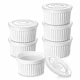 vancasso Ramequins avec Couvercles Lot, 6 X 320 ML Ramequins et Moules à Soufflés en Porcelaine, Ramequin Creme Brulee pour Muffin et Gâteau, Ramequin Four à Crème, Sauce, Fruit, Ø10.6 CM - Blanc