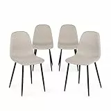 Homy Casa Lot de 4 chaises de Salle à Manger en Tissu flammé Doux avec Pieds en métal Noir pour Cuisine, Salle à Manger, Salon, Chambre à Coucher, Beige foncé