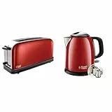 Russell Hobbs Set Petit Déjeuner Bouilloire et Grille Pain Toaster Baguette Colours Plus Rouge - 24992-70 et 21391-56