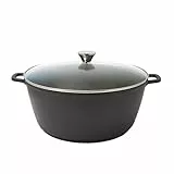 Baumalu, Cocotte Mijoteuse Haute 32cm 10L en Fonte d'Aluminium Noir avec Couvercle en Verre, Revêtement Anti-Adhérent Whitford Xylan Plus, Compatible Tous Feux et Induction