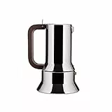 Alessi 9090/6 Cafetière Espresso en Acier Inoxydable 18/10 Brillant, Fond en Acier Magnétique Compatible avec la Cuisson Par Induction, 6 Tasses, Marron, 15.5 x 13.5 x 27 cm