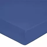 Blanc des Vosges Uni Percale Drap housse Coton Bleu Royal 160 x 200 cm Bonnet de 30 cm