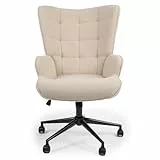 Menzzo Fauteuil de Bureau Moderne à Haut Dossier Florelo Tissu Bouclette Beige