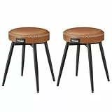 VASAGLE EKHO Collection - Tabouret de Salle à Manger, Lot de 2, Chaise de Cuisine, Siège Rembourré, PU avec Coutures, Style Moderne Mi-siècle, Hauteur 48,2 cm, Salon, Bureau, Marron Caramel LDC170K02