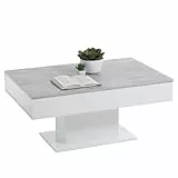 FMD furniture Table Basse Table de Salon Beton/Blanc Satiné LxHxP Cenv. 100 X 65 X 45 Cm avec Tiroir